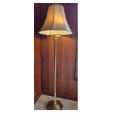 Classic Brass Floor Lamp with Dual Light Sockets and Tapered Shade