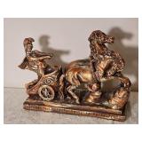 Classical Roman Chariot Horse Sculpture with Figural Driver Metallic Finish, as
