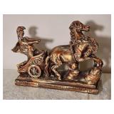 Classical Roman Chariot Horse Sculpture with Figural Driver Metallic Finish, as