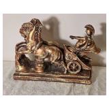 Classical Roman Chariot Horse Sculpture with Figural Driver Metallic Finish, as