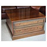 Wood Coffee Table with Two Drawer Storage Traditional Style