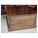 Wood Coffee Table with Two Drawer Storage Traditional Style