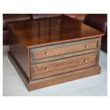 Wood Coffee Table with Two Drawer Storage Traditional Style
