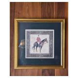Framed Equestrian Print Rider on Horse with Ornate Gold Frame