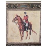 Framed Equestrian Print Chestnut Horse with Rider Gold Tone Frame