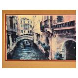 Framed Venetian Canal Scene Print with Textured Mat and Ornate Frame A