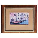 Framed Venetian Canal Scene Print Gondola View with Ornate Frame B