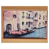 Framed Venetian Canal Scene Print Gondola View with Ornate Frame B