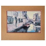 Framed Venetian Canal Street Scene with Gondola and Bridge View D