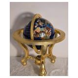 Gemstone Inlay Globe with Brass Stand