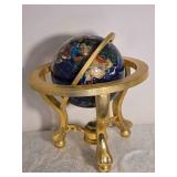 Gemstone Inlay Globe with Brass Stand