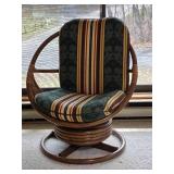 Rattan Swivel Lounge Chair with Patterned Upholstery