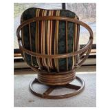 Rattan Swivel Lounge Chair with Patterned Upholstery