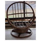 Rattan Swivel Lounge Chair with Patterned Upholstery