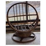 Rattan Swivel Lounge Chair with Patterned Upholstery