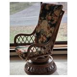 Rattan High Back Swivel Lounge Chair with Floral Upholstery