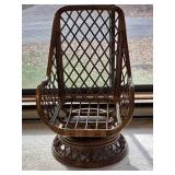 Rattan High Back Swivel Lounge Chair with Floral Upholstery