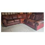 Brown Leather Sectional Sofa with Nailhead Trim