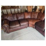 Brown Leather Sectional Sofa with Nailhead Trim