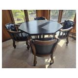 Slate Top Game Table with Four Rolling Armchairs