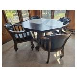 Slate Top Game Table with Four Rolling Armchairs