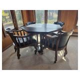 Slate Top Game Table with Four Rolling Armchairs