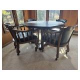 Slate Top Game Table with Four Rolling Armchairs