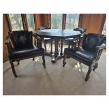 Slate Top Game Table with Four Rolling Armchairs