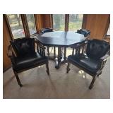 Slate Top Game Table with Four Rolling Armchairs