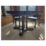 Slate Top Game Table with Four Rolling Armchairs