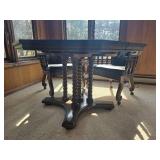 Slate Top Game Table with Four Rolling Armchairs