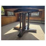 Slate Top Game Table with Four Rolling Armchairs