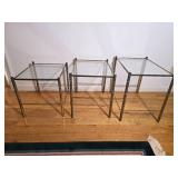 Set of Three Glass Top Nesting Tables with Metal Frames