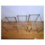 Set of Three Glass Top Nesting Tables with Metal Frames