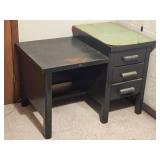 Compact Black Writing Desk with Attached Three Drawer Cabinet