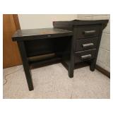 Compact Black Writing Desk with Attached Three Drawer Cabinet