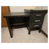 Compact Black Writing Desk with Attached Three Drawer Cabinet