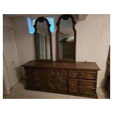 Long Rustic Spanish Style Vanity with Carved Doors and Drawer Storage