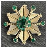 Vintage Emerald Green Rhinestone Brooch & Earrings Set - 3-Piece Jewelry