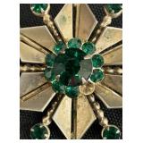 Vintage Emerald Green Rhinestone Brooch & Earrings Set - 3-Piece Jewelry