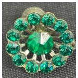 Vintage Emerald Green Rhinestone Brooch & Earrings Set - 3-Piece Jewelry
