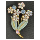 Two Floral Brooches Set - Gold-Tone Bouquet With Pastel Rhinestones & Silver-Tone Daisy Cluster