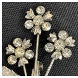Two Floral Brooches Set - Gold-Tone Bouquet With Pastel Rhinestones & Silver-Tone Daisy Cluster