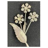 Two Floral Brooches Set - Gold-Tone Bouquet With Pastel Rhinestones & Silver-Tone Daisy Cluster