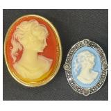 Two Cameo Brooches - Two Vintage Oval Cameos