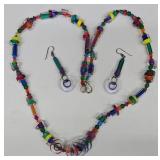SC - Lampwork Glass Beaded Necklace & Earrings Set - 31 in Necklace, 2-1/4 in Earrings
