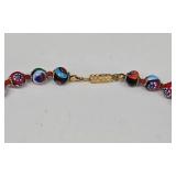 SC - Venetian Murano Millefiori Beaded Art Glass Necklace - 23.5in Length
