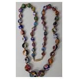 SC - Venetian Murano Millefiori Beaded Art Glass Necklace - 23.5in Length