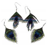 SC - Indonesian Peacock Feather Bead Earrings - 2 Pairs