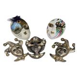 SC - De Coranto Mask Brooches - Lot of 5 - White, Jester & Female Masks - Made in Italy